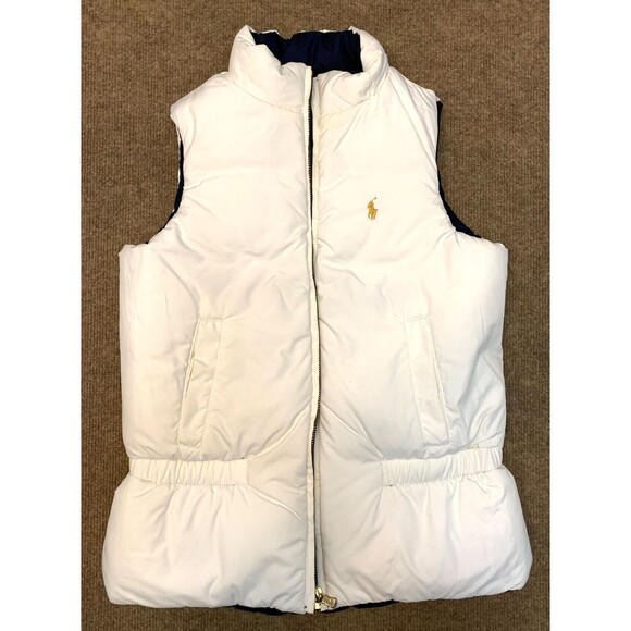 Polo Ralph Lauren Puffer Vest Girls L (12/14) Equestrian Reversible Navy Gilet - Picture 2 of 7